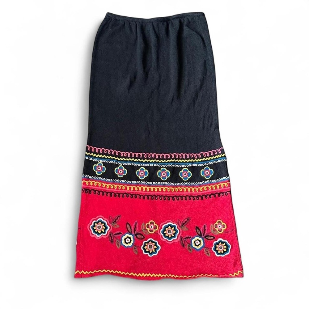 Double D Ranch Knitted Embroidered Maxi Skirt Red and Black Floral